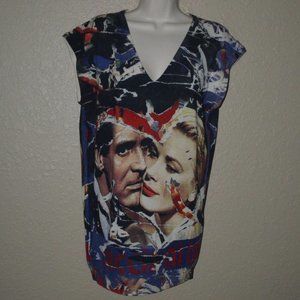 NWOT Sz S Printed Artworks Cashmere Blend Cap Sleeve V-Neck Tunic Sweater